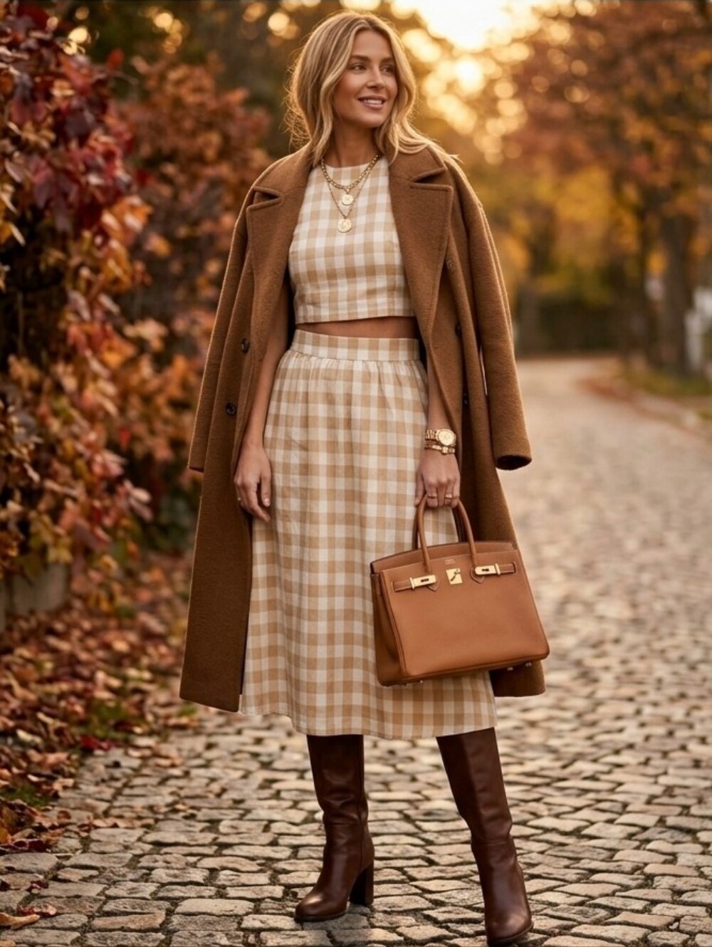 Gingham Two-Piece Skirt Set
